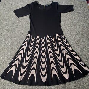 Gabby Skye Sweater Dress Womens L Black Cream Waves Pinup Rockabilly Retro Style